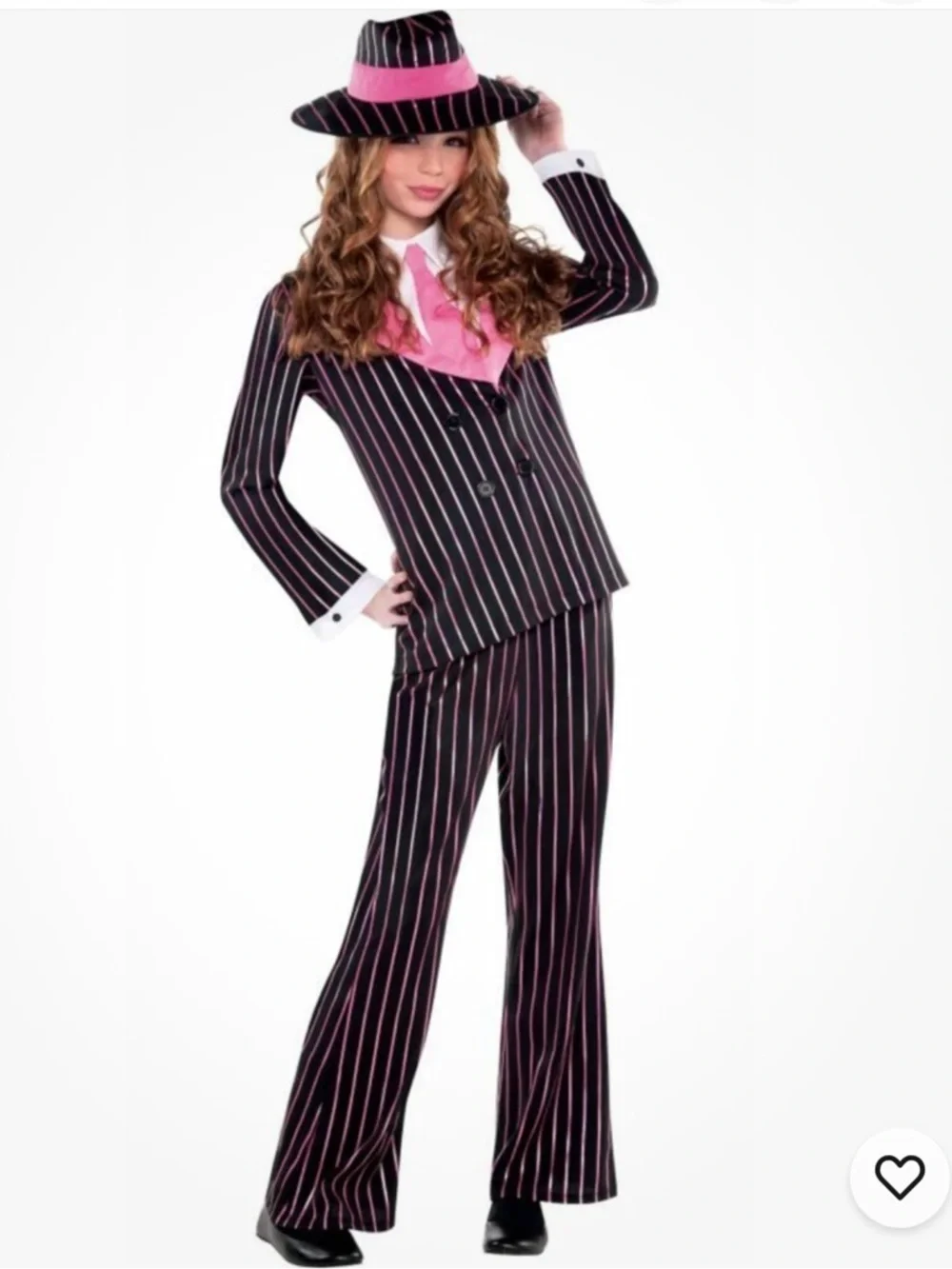 Girls Pink & Black Pinstripe Gangster Costume with Fedora